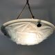 Old degue chandelier, 1-burner art deco washbasin pendant light, in blue glass paste. signed degué