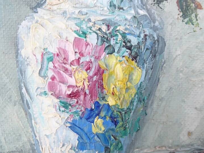 Painting oil on canvas bouquet of flowers signed b. rabel