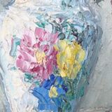 Painting oil on canvas bouquet of flowers signed b. rabel