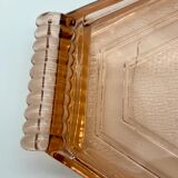 Art deco tray in pink glass with handle