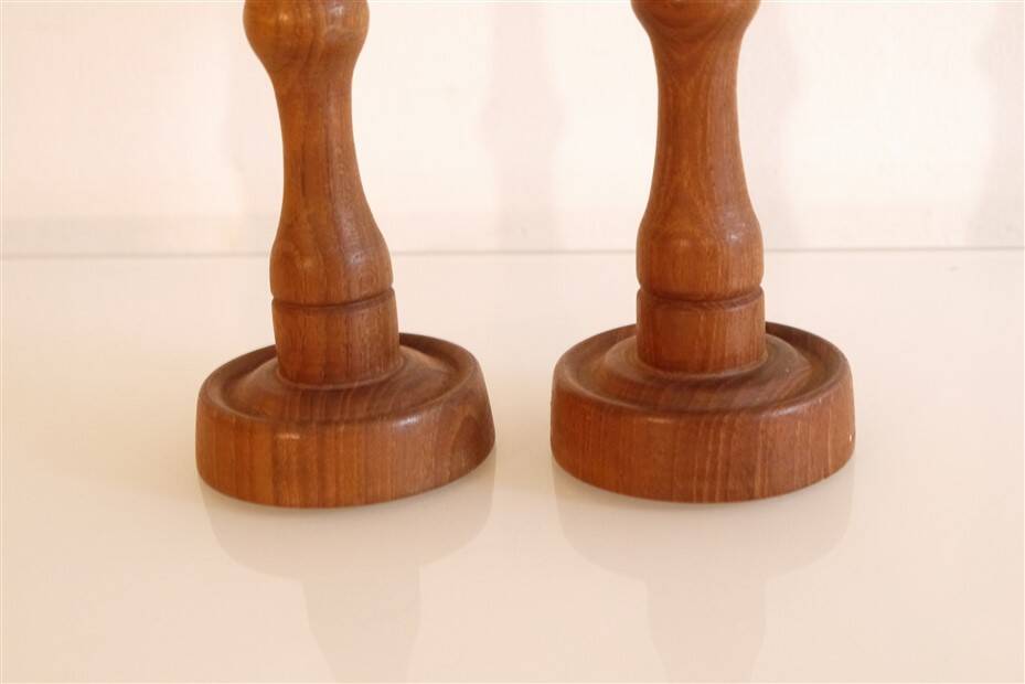 Pair of Scandinavian teak candlesticks 1960