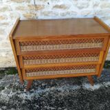 Vintage rattan and oak chest of drawers