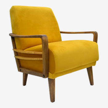 Yellow vintage armchair, Germany, 1960s, mustard velvet