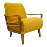 Yellow vintage armchair, Germany, 1960s, mustard velvet