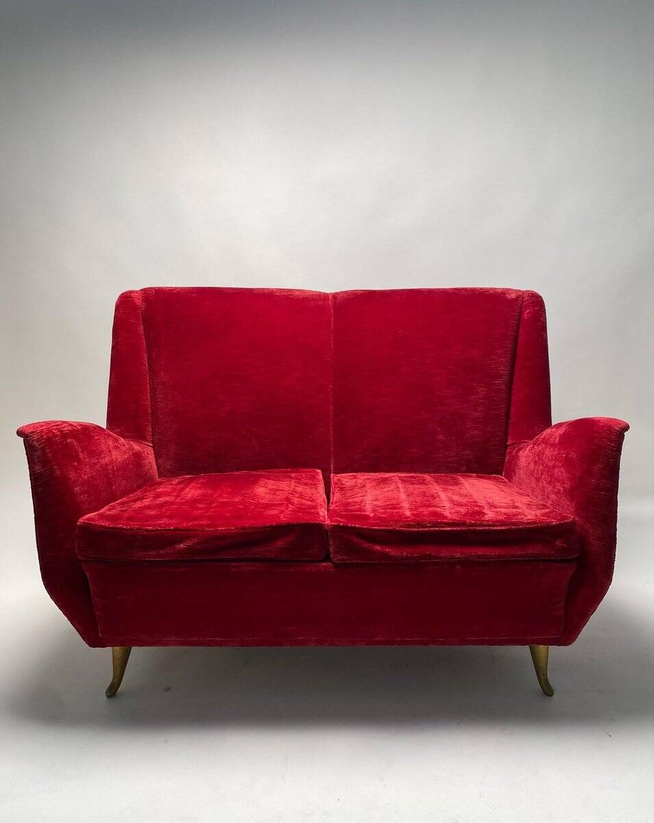Italian Two-Seater Red Sofa from by I.S.A. Bergamo, 1950s