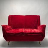 Italian Two-Seater Red Sofa from by I.S.A. Bergamo, 1950s
