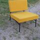 Vintage 50s armchair with black metal base and fabric seats