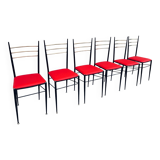 Six steel and brass chairs attributed to Carlo de Carli