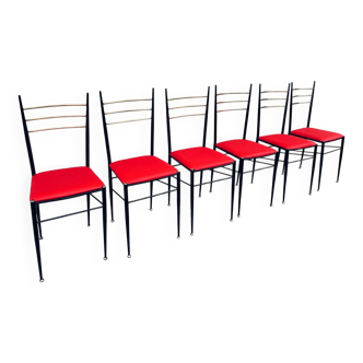 Six steel and brass chairs attributed to Carlo de Carli
