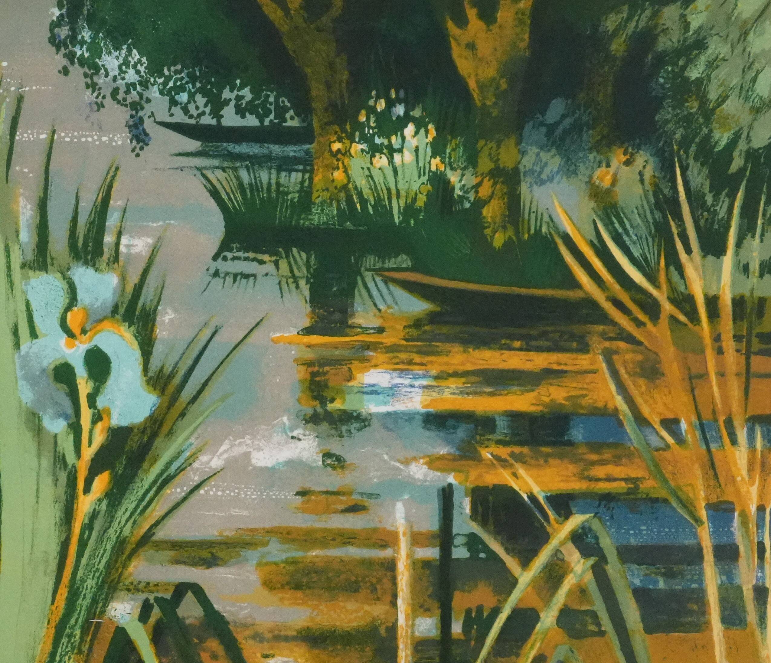 Paul collomb : les iris bleues, lithographie originale signée
