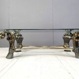 Table basse en laiton avec fleurs, années 1970