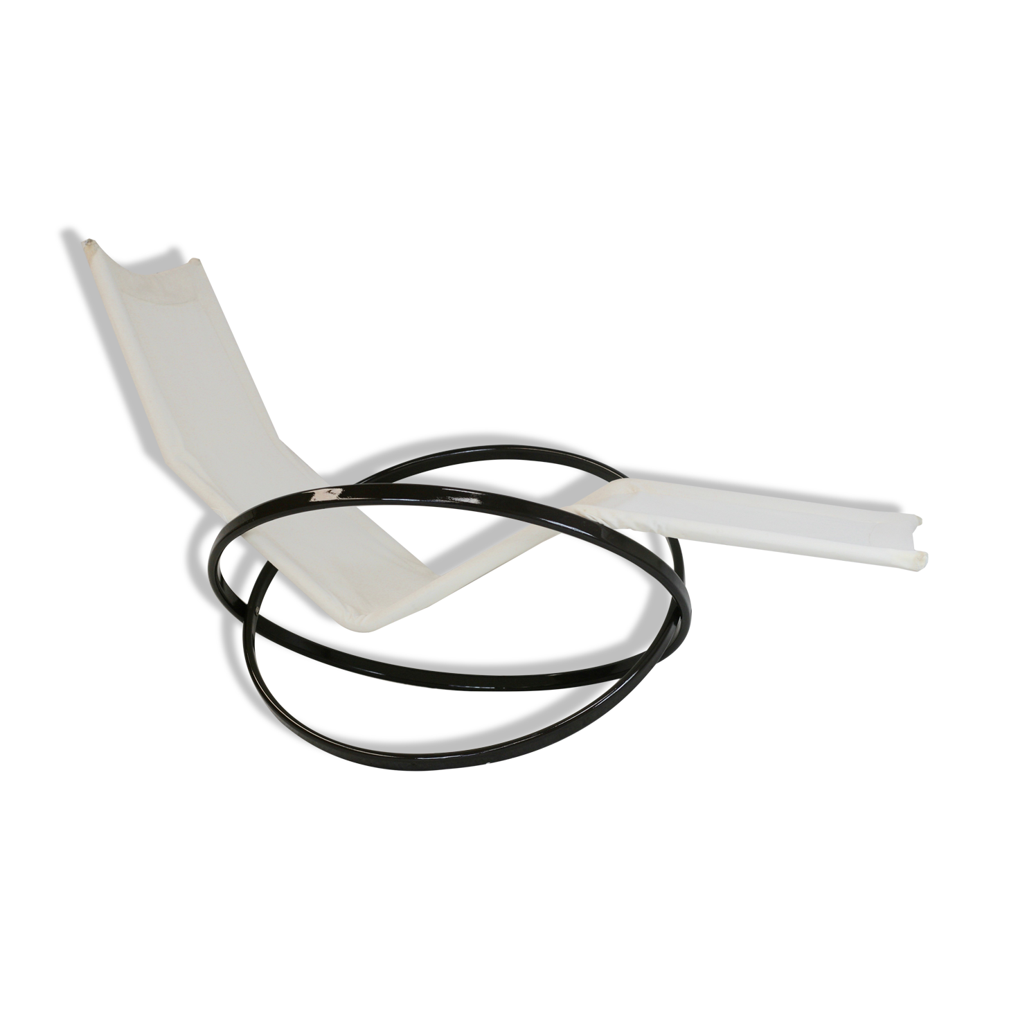 Roger Lecal rocking long chair, Jetstar model, brown lask and canvas, France, 1975