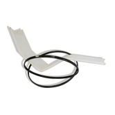 Roger Lecal rocking long chair, Jetstar model, brown lask and canvas, France, 1975
