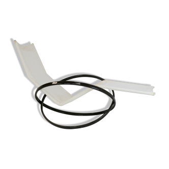 Roger Lecal rocking long chair, Jetstar model, brown lask and canvas, France, 1975