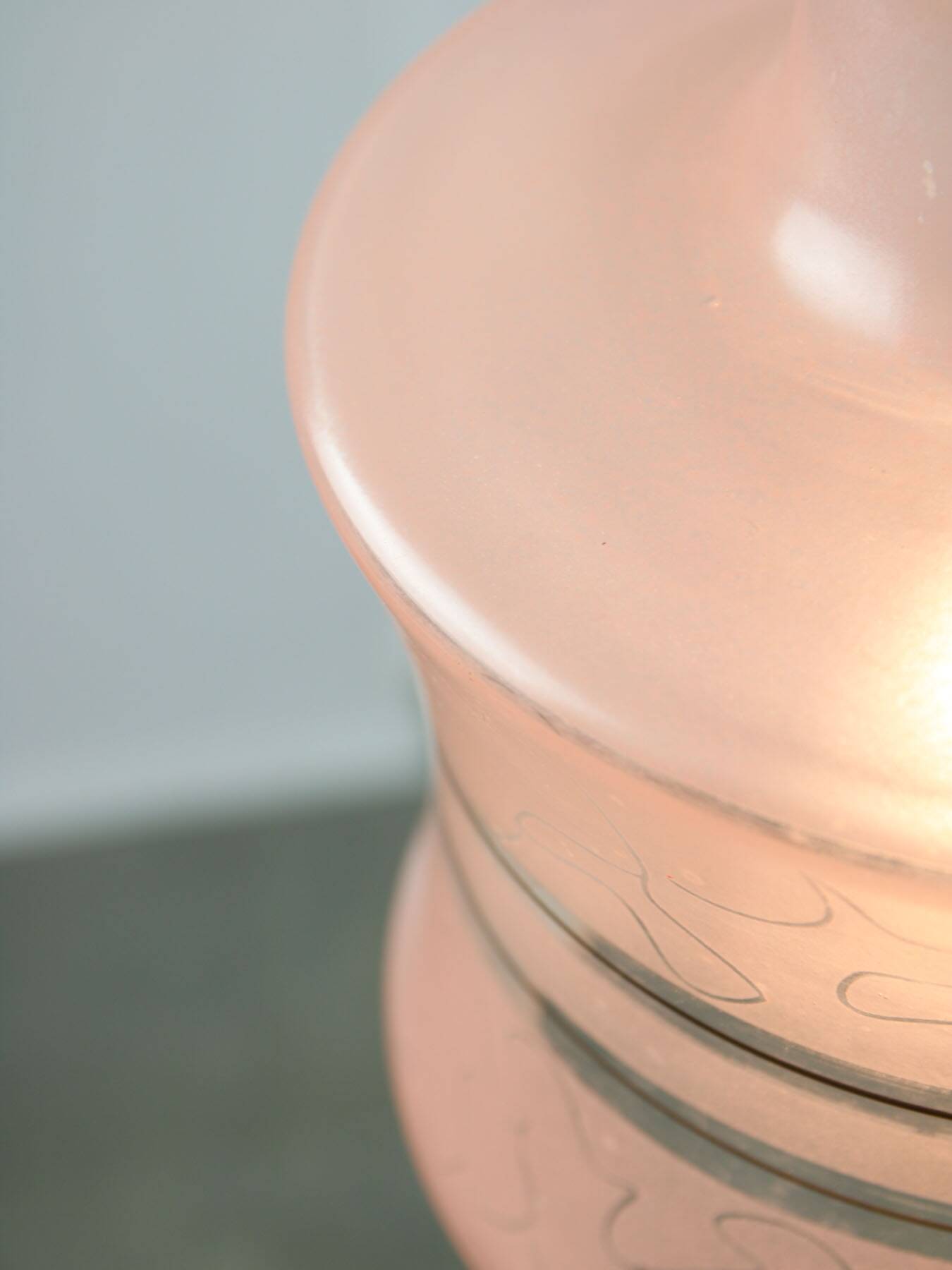 Vintage Italian Chrome and Pink Glass Pendant Lamp