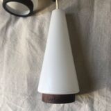 Scandinavian 5-light teak and opaline chandelier