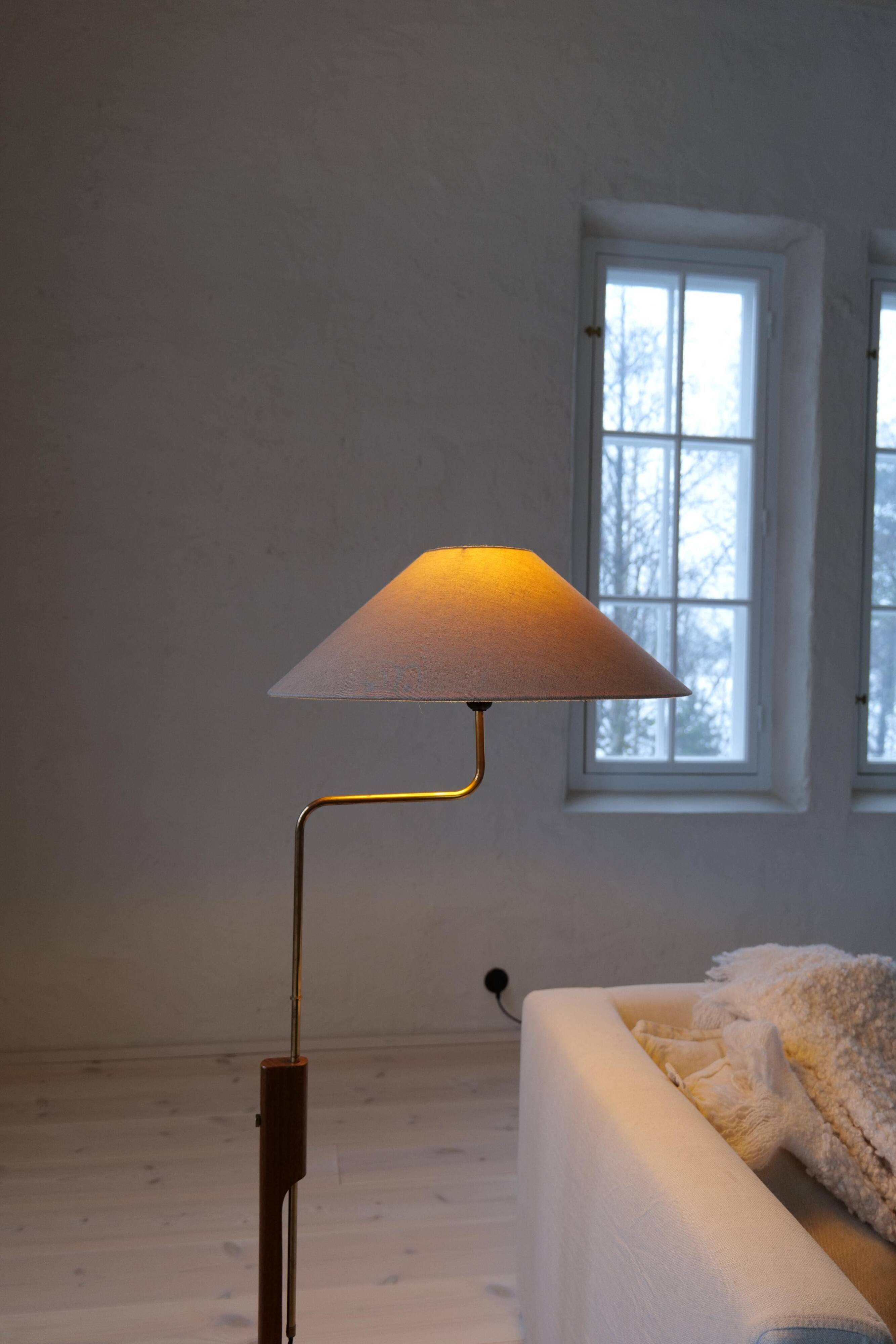 Mid-Century Modern Floor Lamp, Teak and Brass Bergboms, Sweden, 1960s