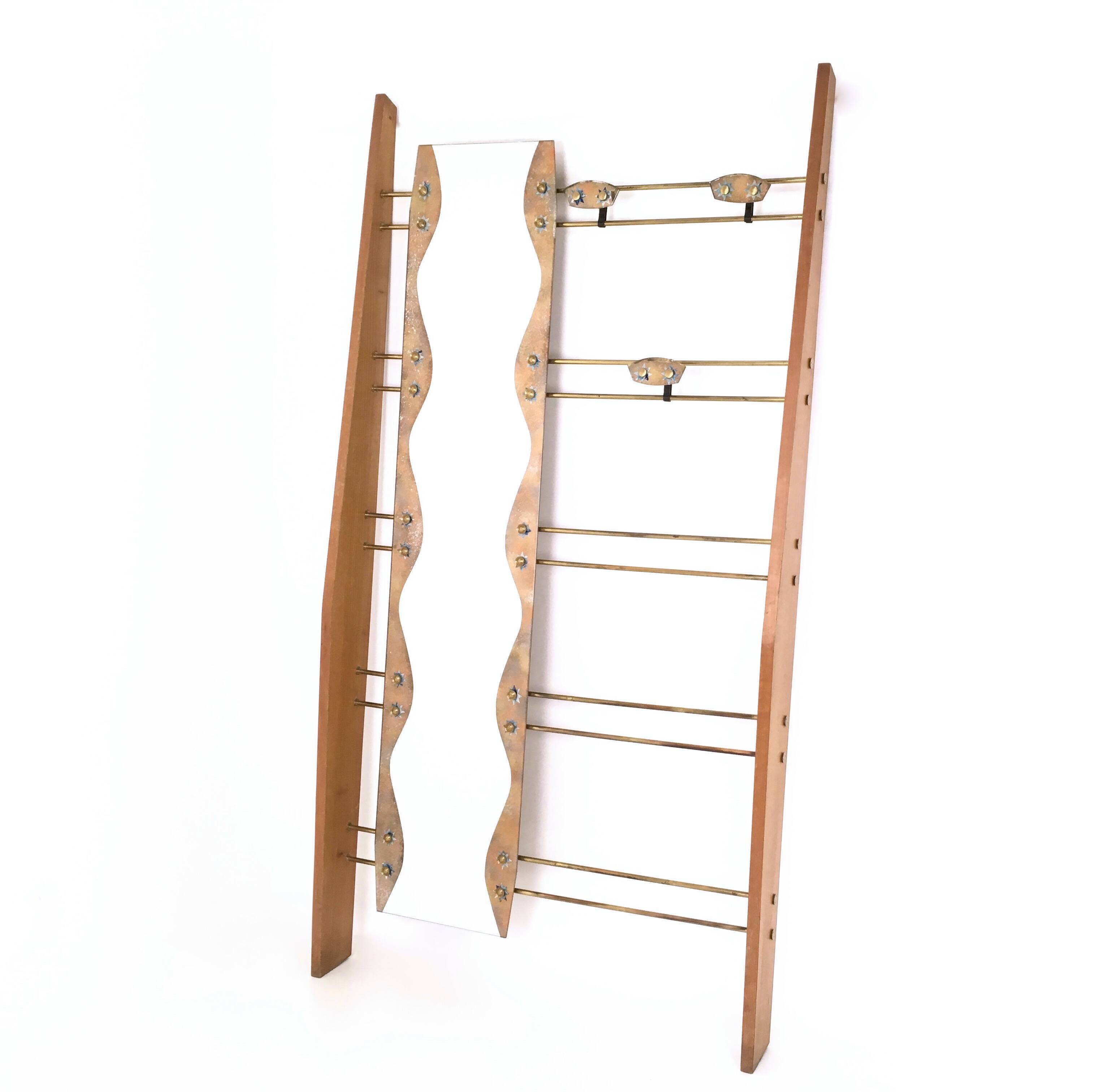 Cherry Veneer Entryway Coat Rack with Mirror, Italy