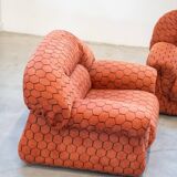 Vintage living room, club style, composed of a 3-seater sofa and 2 armchairs, 1970s