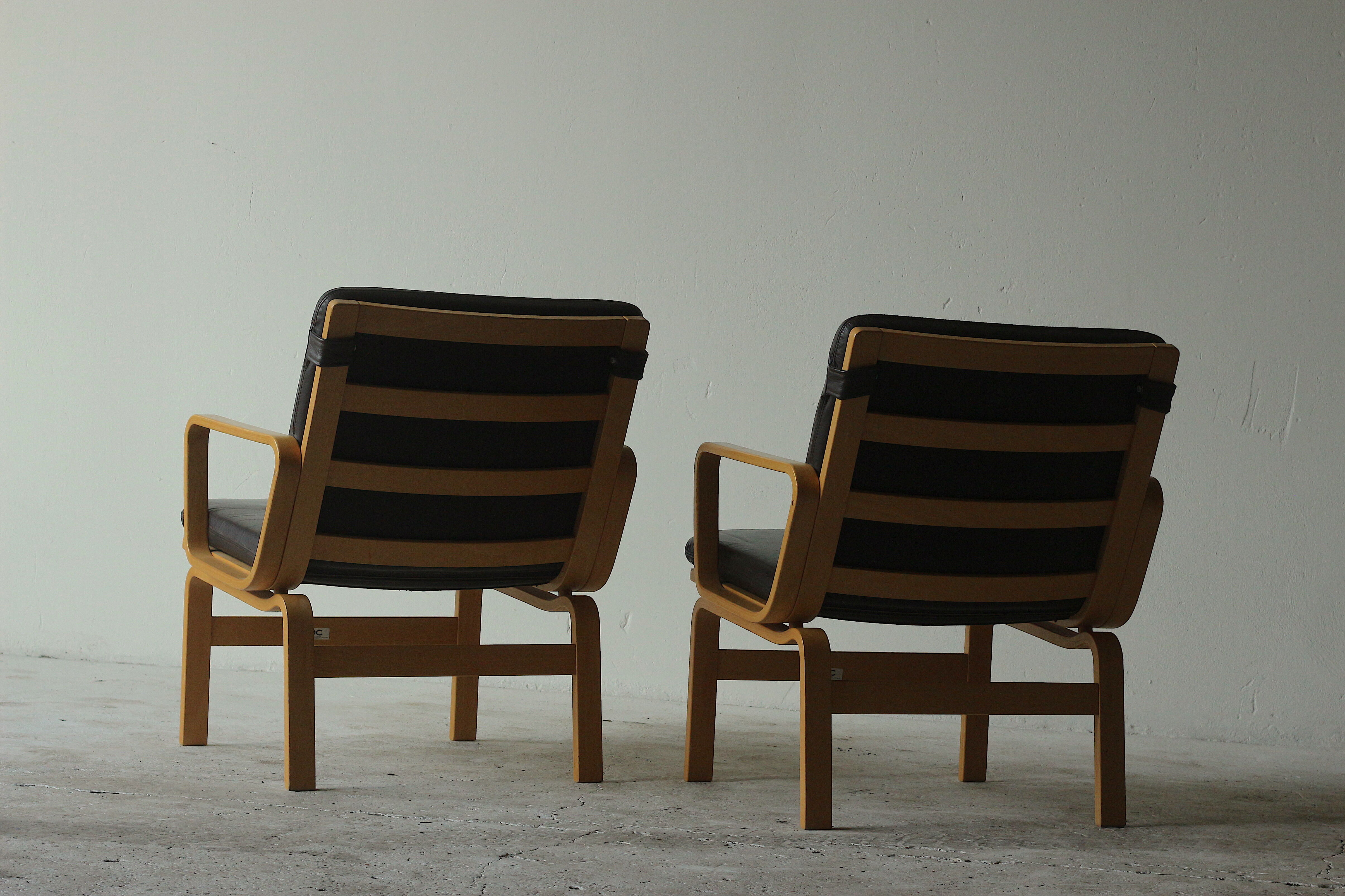 Pair of Mid Century Leather Armchairs by JOC Sweden, 1970's
