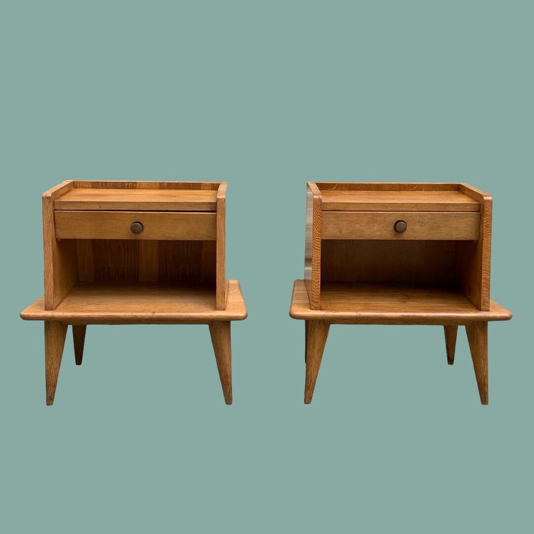 Pair of bedside feet compass solid oak vintage 1950