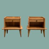 Pair of bedside feet compass solid oak vintage 1950