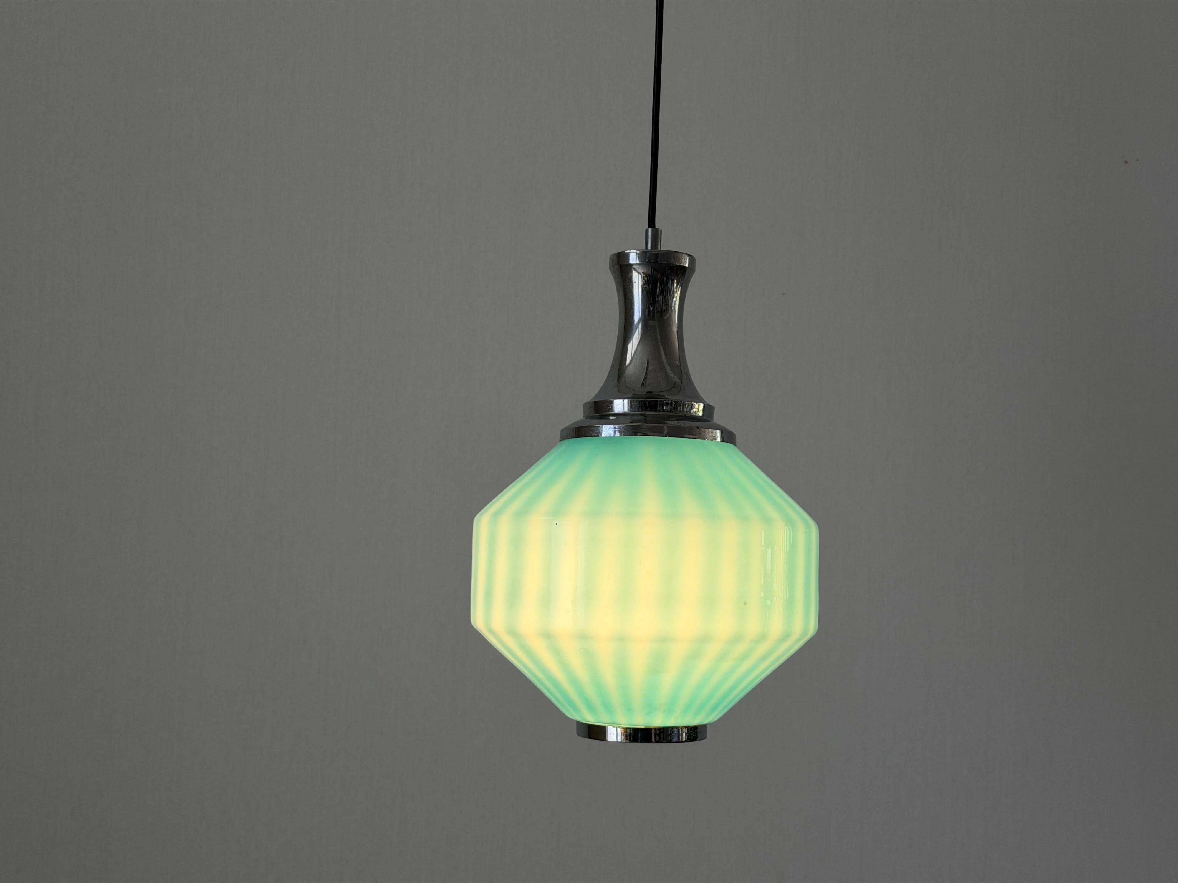 Blue glass ceiling light with a chrome frame, 1960s, Germany.