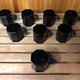Series Of 8 ESSO Cups Black Ceramic Collection France Vintage