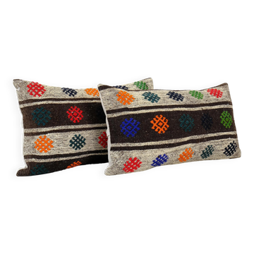Lot de 2 housses de coussin kilim vintage 30x61 cm