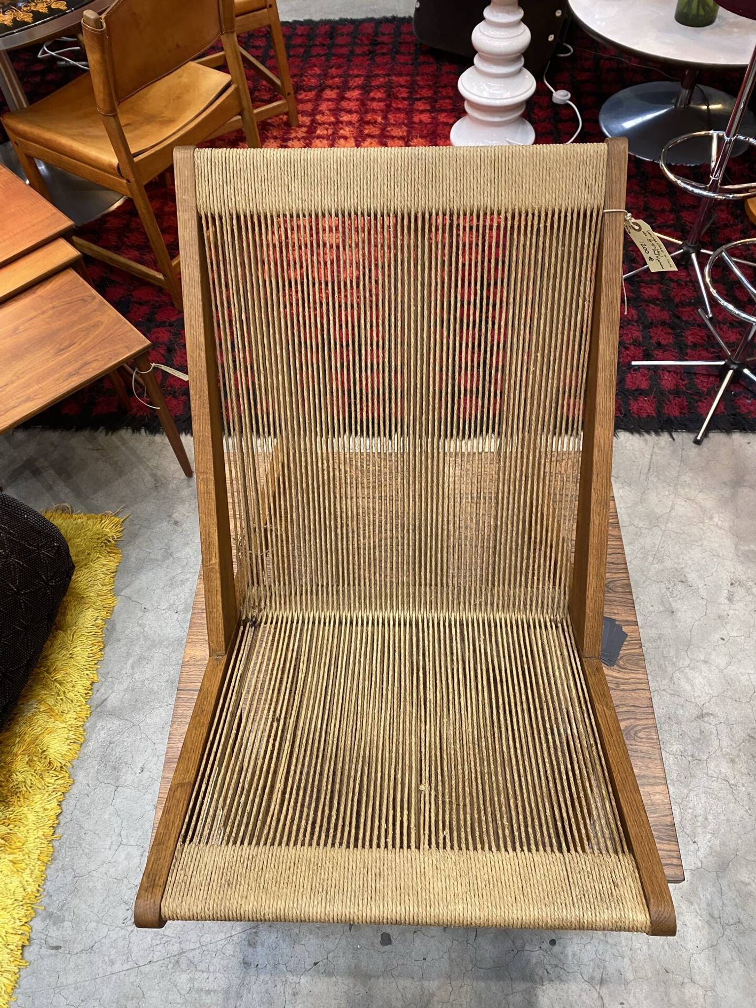 Sculptural lounge chair in oak w/ paper cord