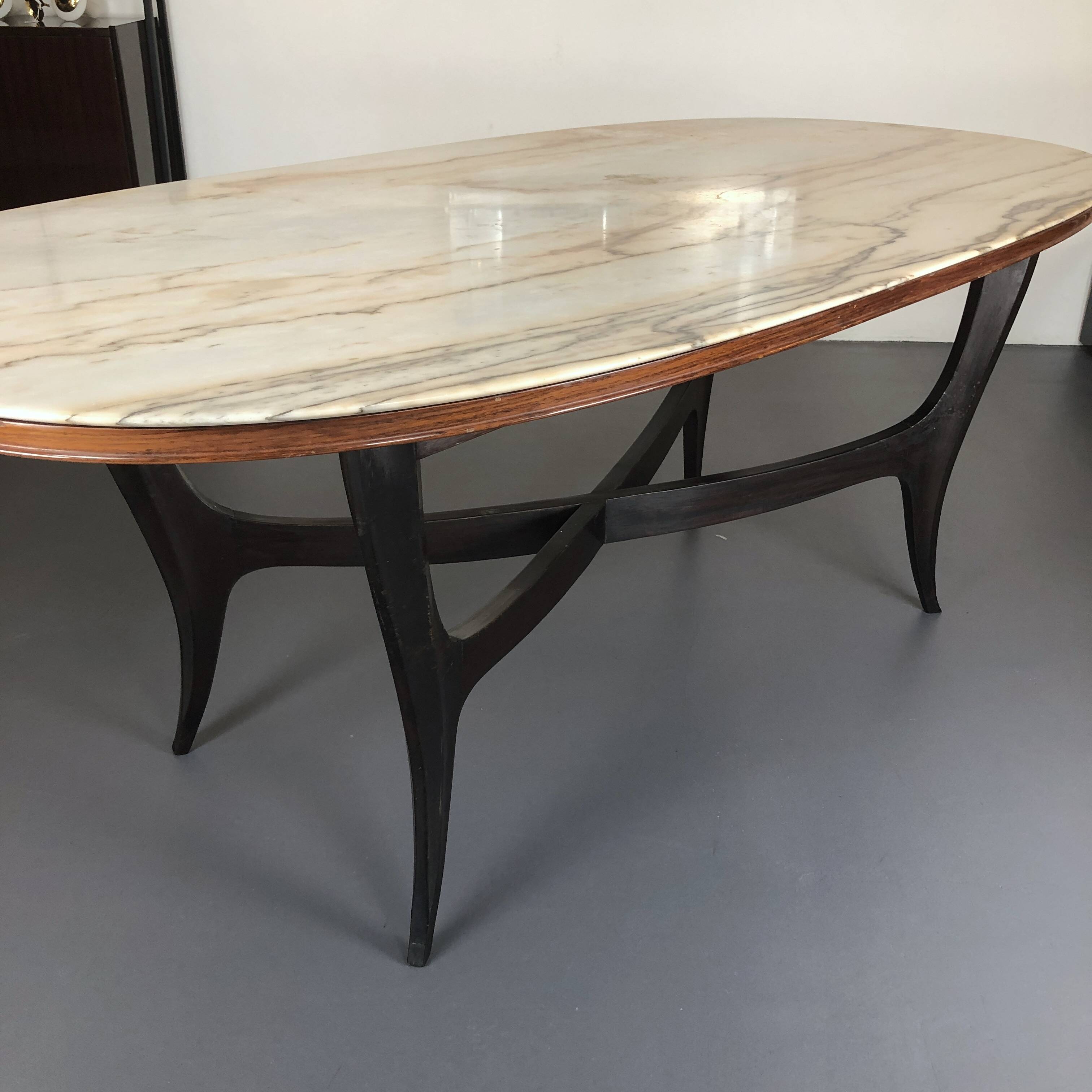 Vintage Italian wood and white marble dining table from 1950s