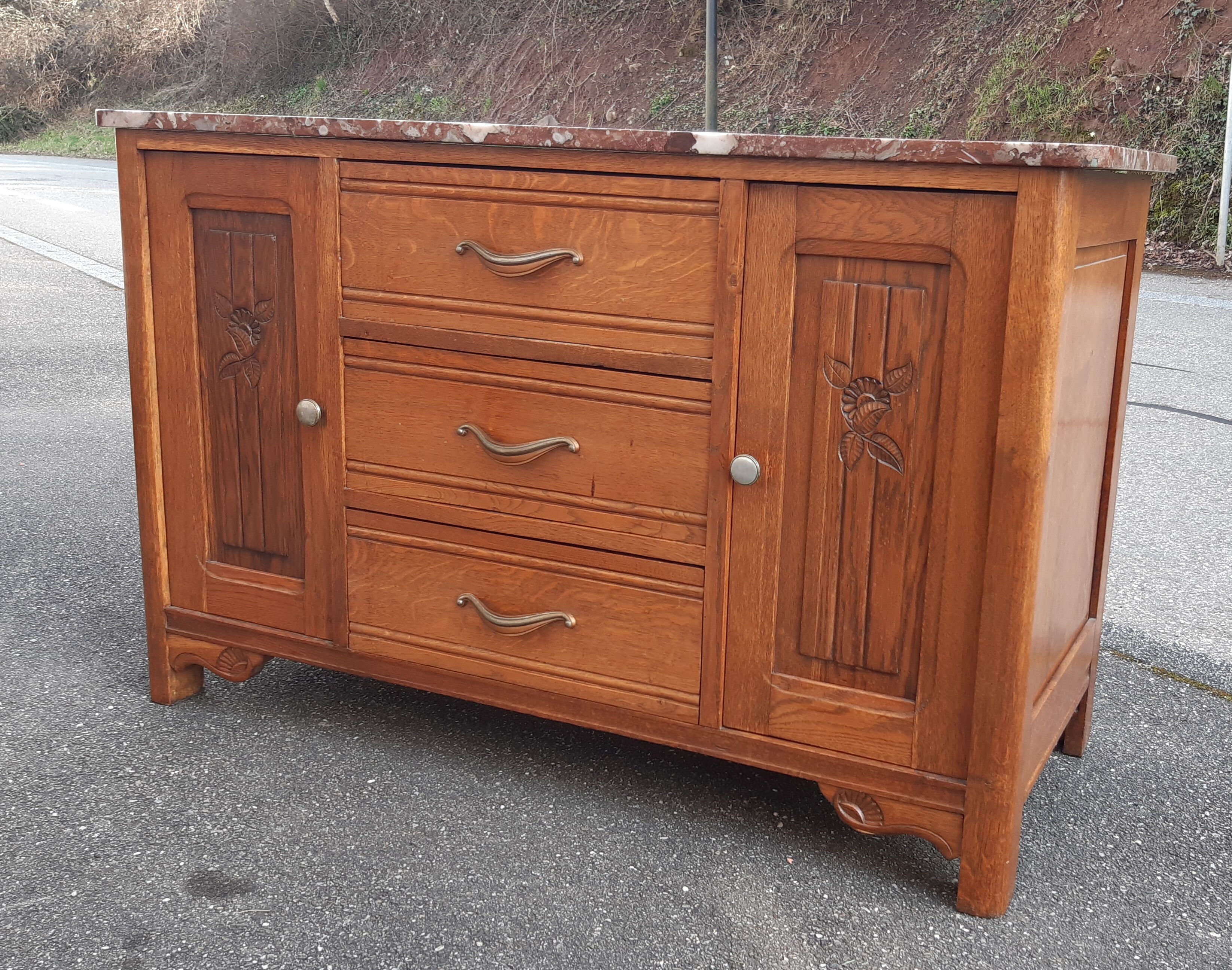 Commode art déco marbre et chêne