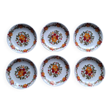 Set of 6 Moulin des Loups plates with red flowers