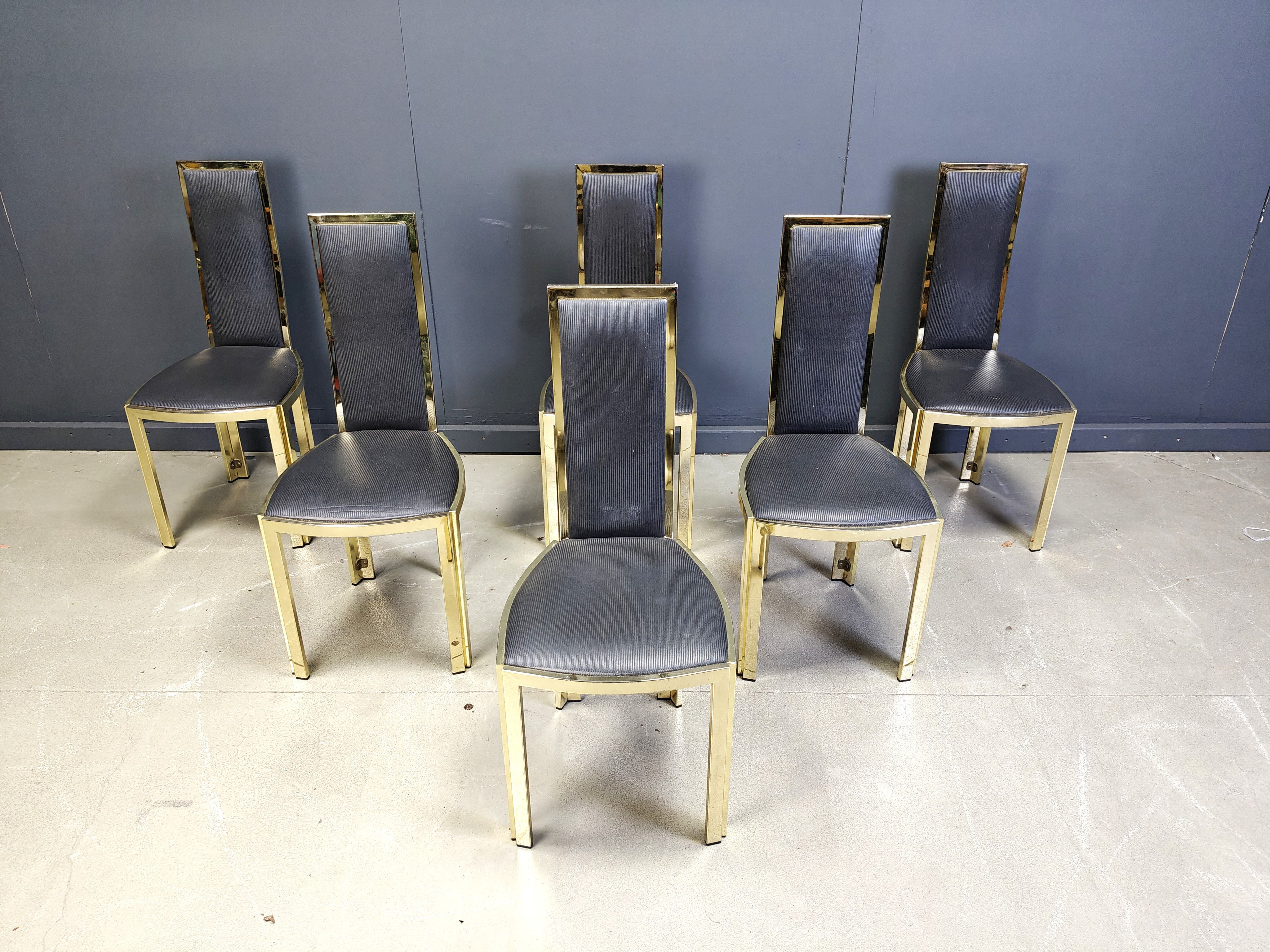 Vintage French brass dining chairs, set of 6 - 1970s