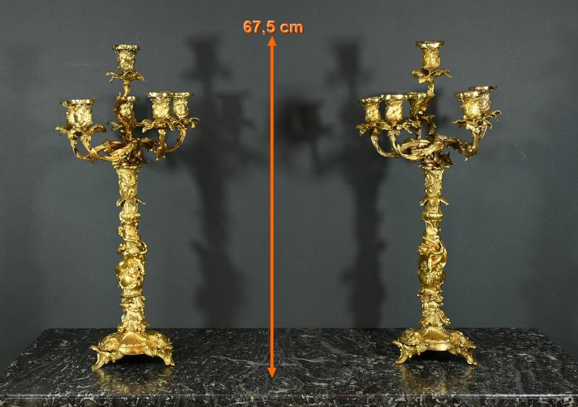 Bronze Candelabra, after J-A. Meissonnier, Rococo style, Napoleonic era