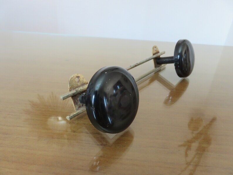 Coat rack 2 patères metal gilded and black 50s 60s
