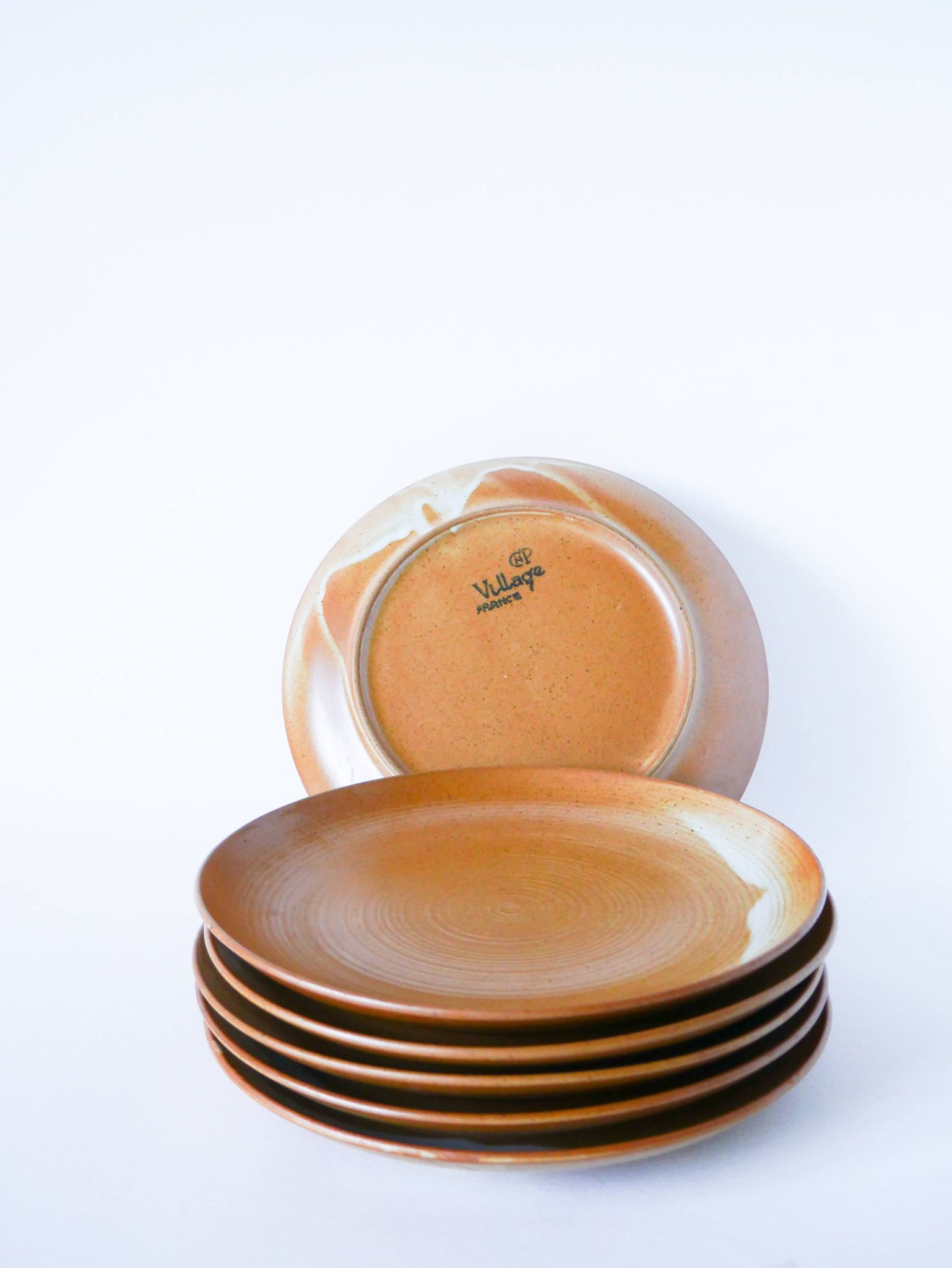 Set of 6 flat stoneware plates, 1970 - 24 cm