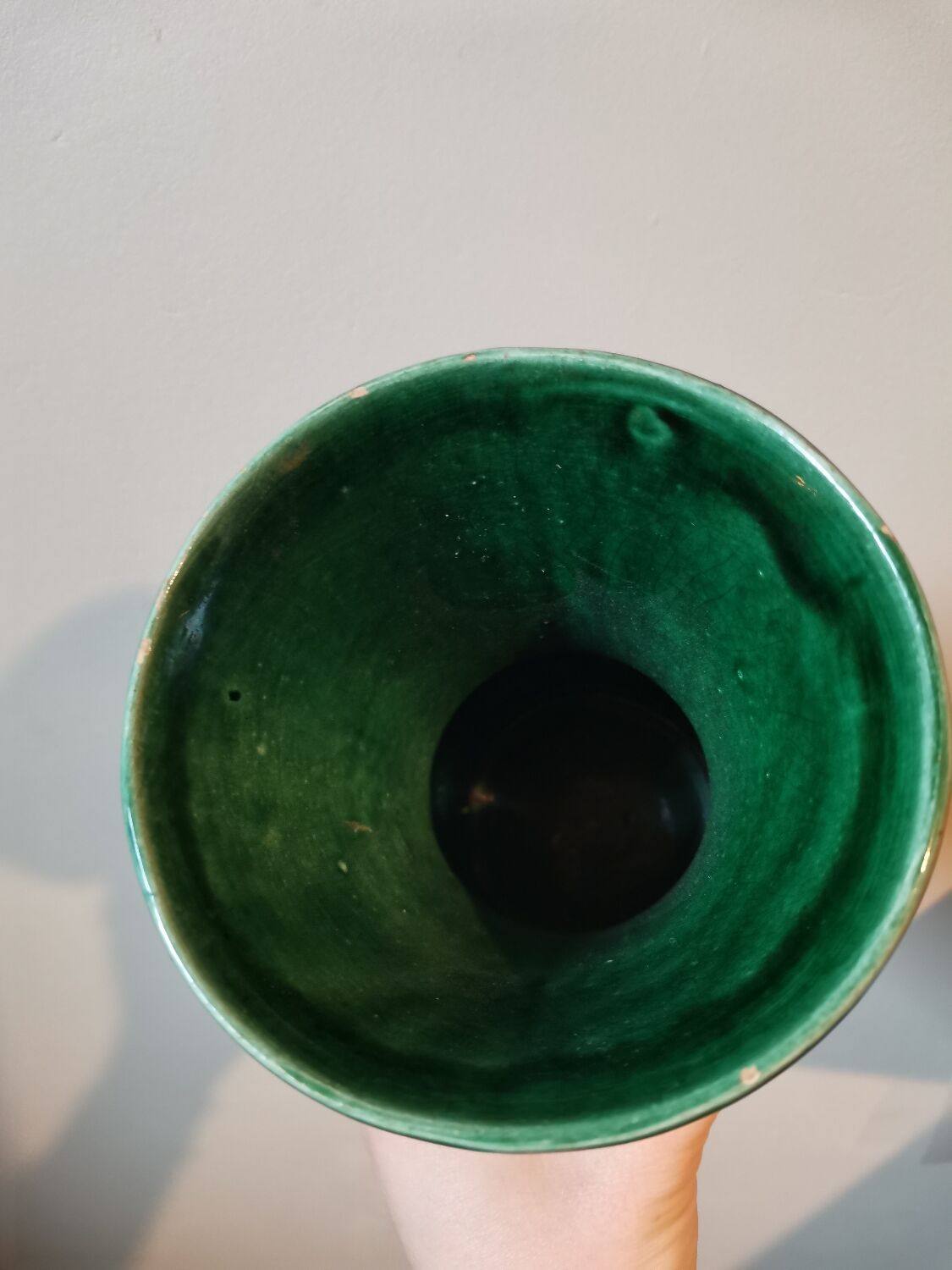 Vintage green ceramic vase signed numbered Longchamp France 1769