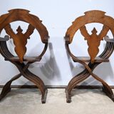 Paire de Fauteuils Syriens Savonarole en Noyer – Fin XIXe