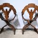 Pair of Savonarola Syrian Walnut Armchairs – Late 19th Century
