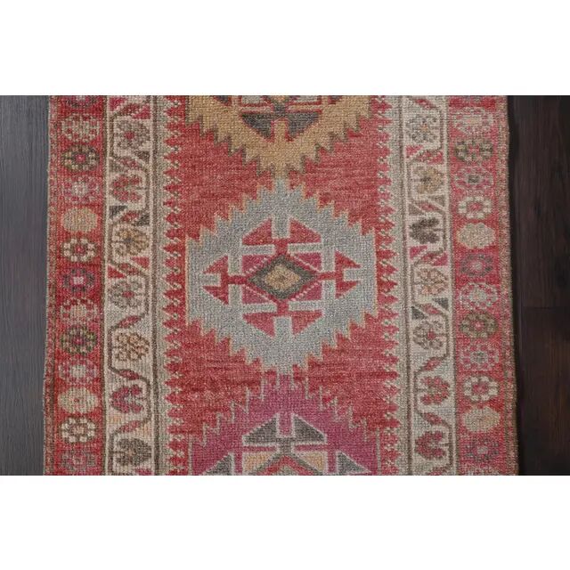 1970s Vintage Turkish Hand-Knotted Wool Cotton Red Runner Rug 82x334