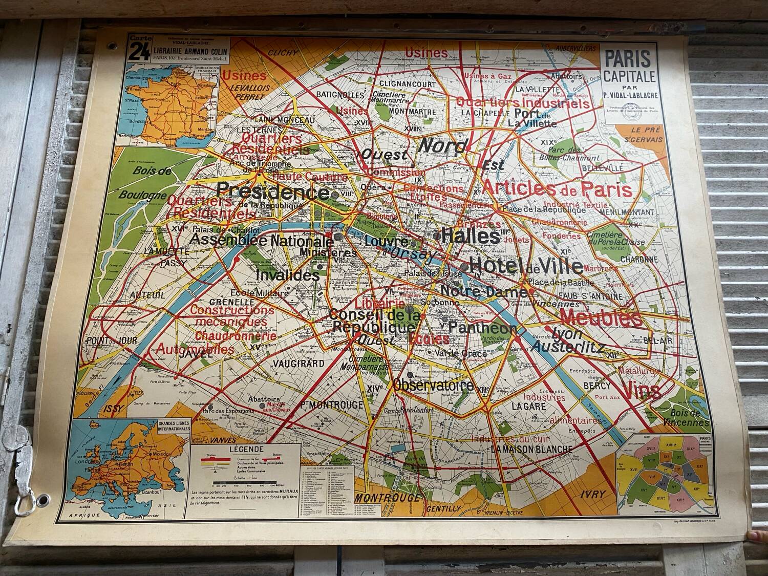 Old School Map School PARIS & Surrounding Areas Numbers 24 & 24bis Vintage