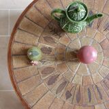 Round coffee table in wood and ceramic by Roger Capron, herbier/garrigue model, 60s/70s
