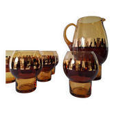 Carafe et ses verres ambrés/ dorés 70's