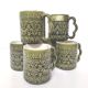 Set of 6 BP mugs in green slip vintage Portuguese ceramic 70s