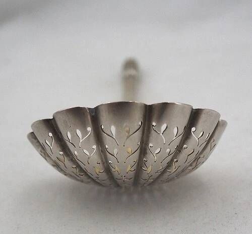 Puiforcat, sugar spoon, solid silver, Russian-style handle, vermeil.