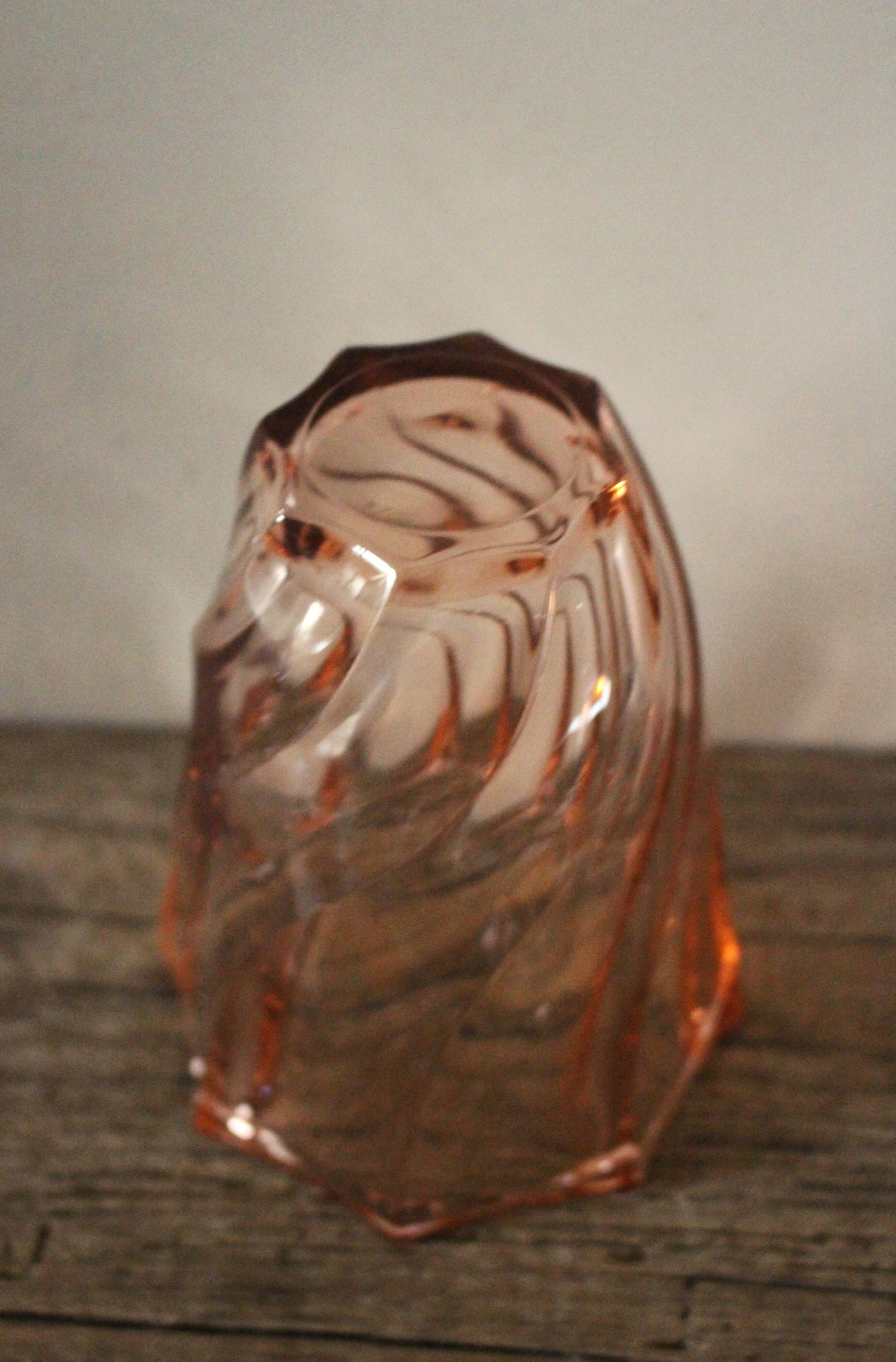 Rosaline vase, pink octagonal vintage glass