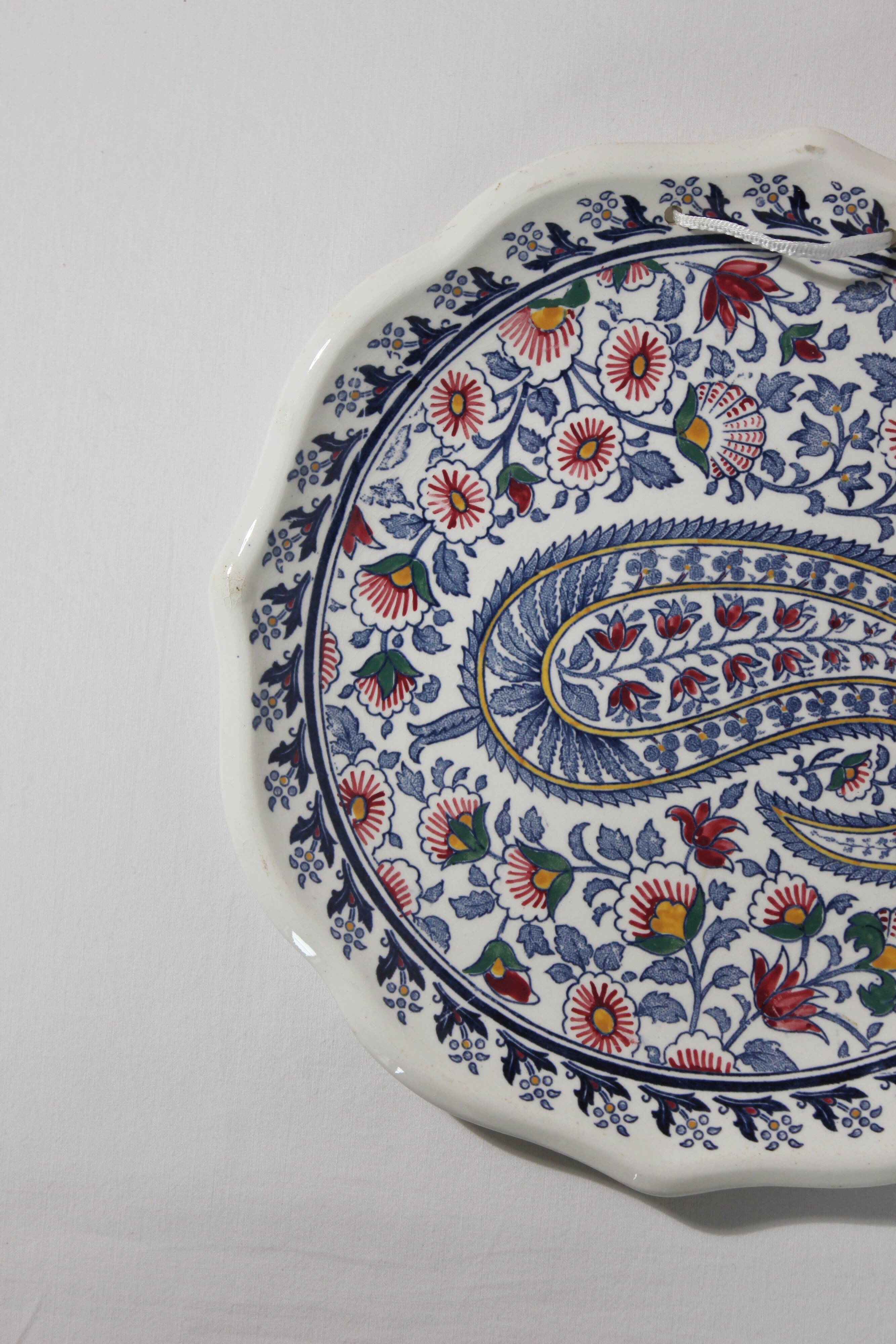 Vintage Gien earthenware plate with "Cashmere" decor