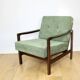 Vintage brown wooden armchair green-olive jeans design by Z. Bączyk - 2 pieces available