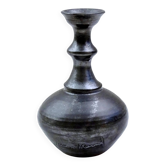 Small vintage mid-century modern Jean Marais studio pottery bud vase with black irradiant Vallauris glaze, retro MCM, 1960s French china